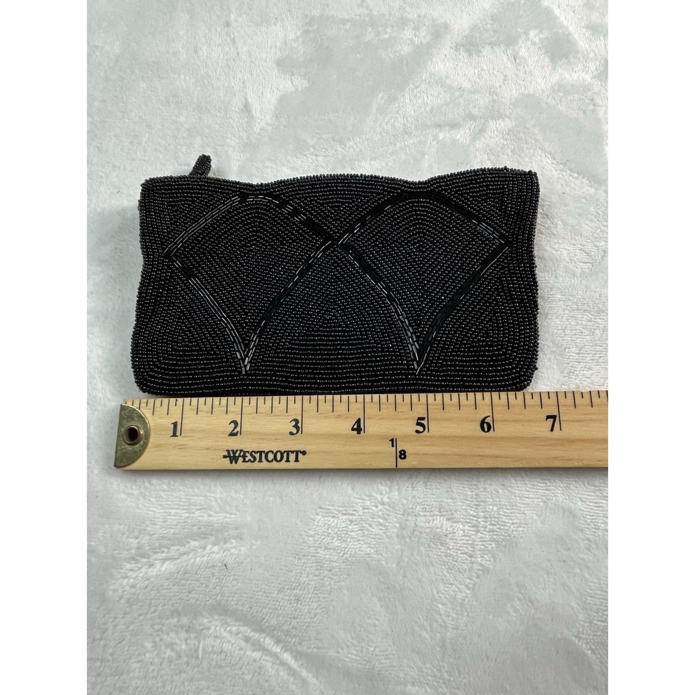 Small Beaded Black Clutch Zippered Made in Japan Lined approx 7" x 4 " - Picture 6 of 7